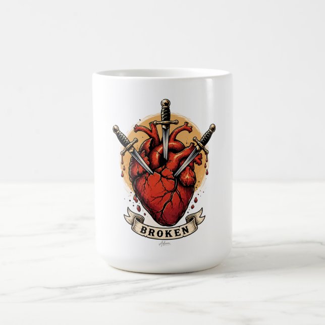 T-Shirt mit gebrochenen Herz-Dolchen Kaffeetasse (Mittel)