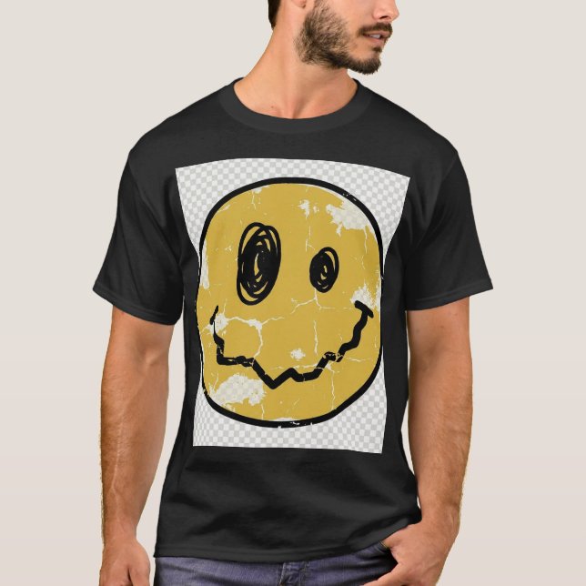 T-Shirt mit gestresstem Smiley und Glitch-Effekt (Vorderseite)