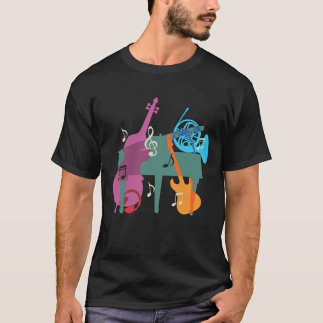 T - Shirt mit Grand Piano & Musikinstrumenten (Vorderseite)