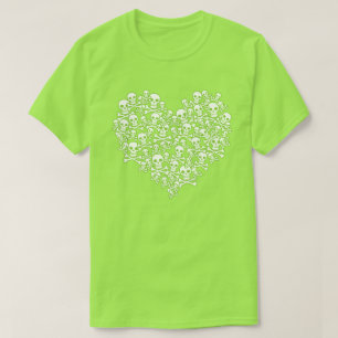 T-Shirt mit grüner Umrandung und Totenkopf-Herz