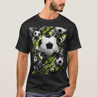 T-Shirt mit halben Ärmeln, Fußballdesign in Schwar