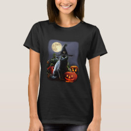 T - Shirt mit Halloweenkatze und -kürbisen