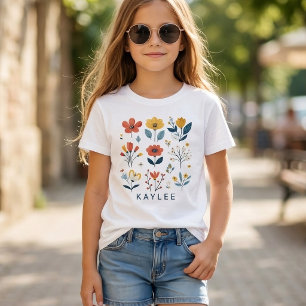 T-Shirt mit individuellem Namen und Blumenmotiv fü