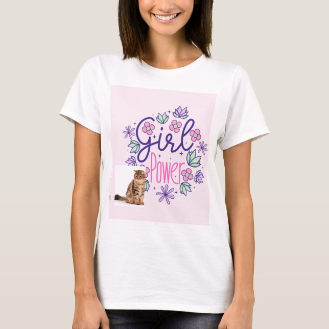 T-Shirt mit Katzen- und Blumendesign (Vorderseite)