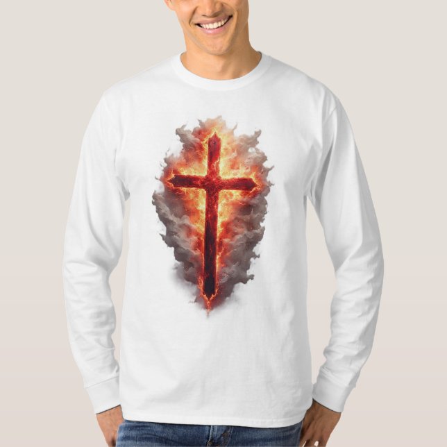 T-Shirt mit langem Arm und flammendem christlichen (Vorderseite)