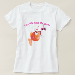 T-Shirt mit lustigem Fisch und Wurm - Ihr Text