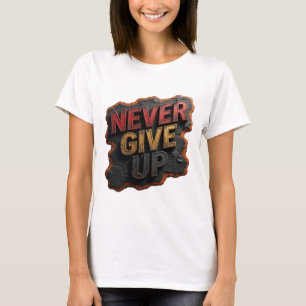 T-Shirt mit lustigem roten NIE AUFGEBEN-Slogan