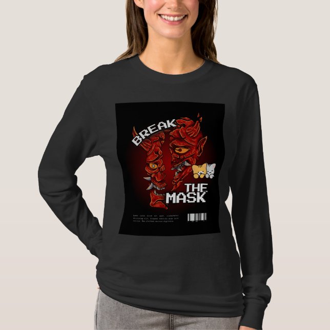 T-Shirt mit Maskenbruch- & süßem Katzendesign (Vorderseite)