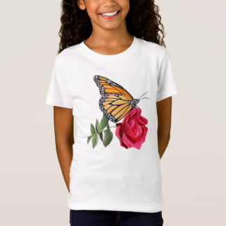 T - Shirt mit Monarch Butterfly auf Rote Rose