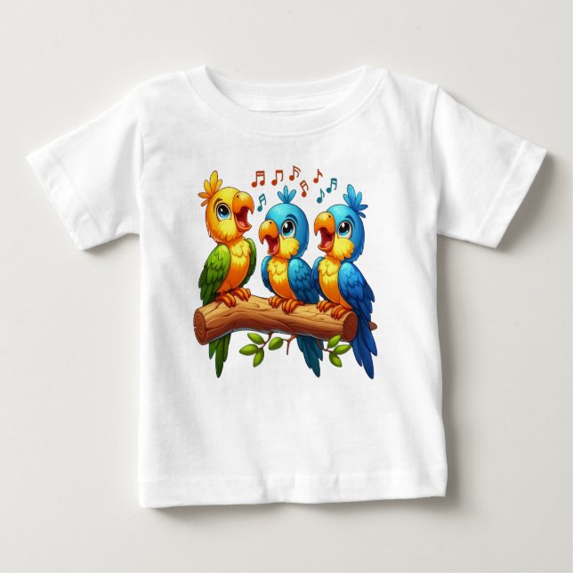 T - Shirt mit Niedlicher Parrot-Illustration (Vorderseite)