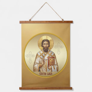 T-Shirt mit orthodoxer Ikone des Heiligen Sava Wandteppich Mit Holzrahmen