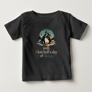 T-Shirt mit Pinguin beim Skifahren, auf dem steht: