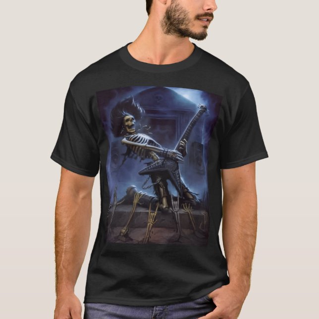 T-Shirt mit rockendem Skelett für Männer (Vorderseite)