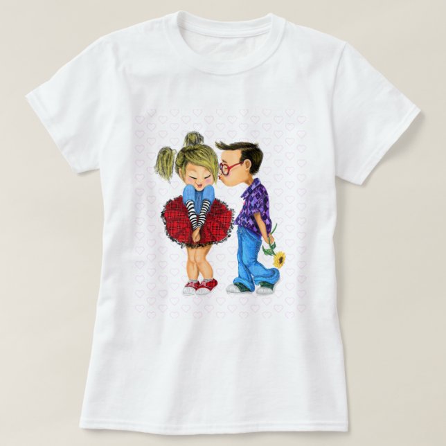 T - Shirt mit Romantischem Paar - Liebe - Kiss (Design vorne)