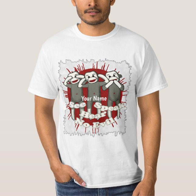 T-Shirt mit Sock Monkeys 'Sprich kein Böses' (Vorderseite)