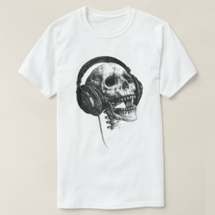 T-Shirt mit Totenkopf und Kopfhörern Rock-Musik-Ku