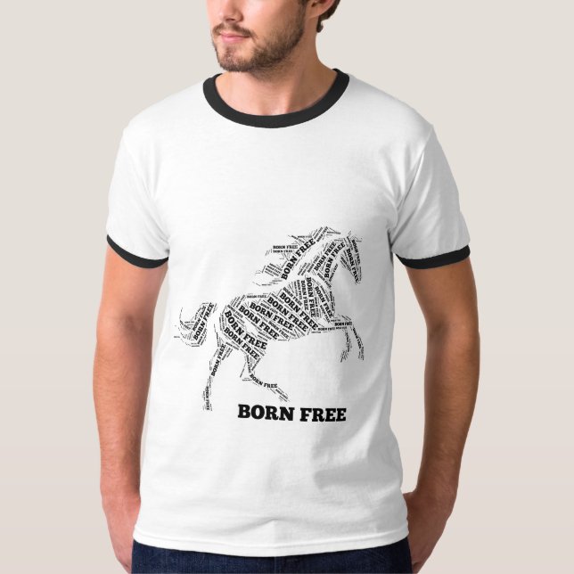 T-Shirt mit Typografie eines wilden Pferdes 'Born  (Vorderseite)