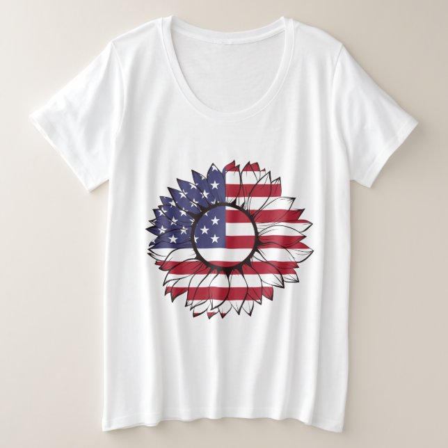 T - Shirt mit USA kennzeichnen Sonnenblume, 4. von (Design vorne)