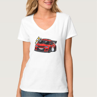 T-Shirt mit V-Ausschnitt für Frauen, die Funny Car