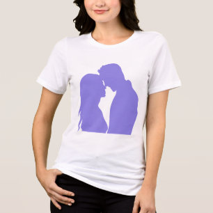 T-Shirt mit violetter Silhouette eines Paares Tri-Blend Shirt