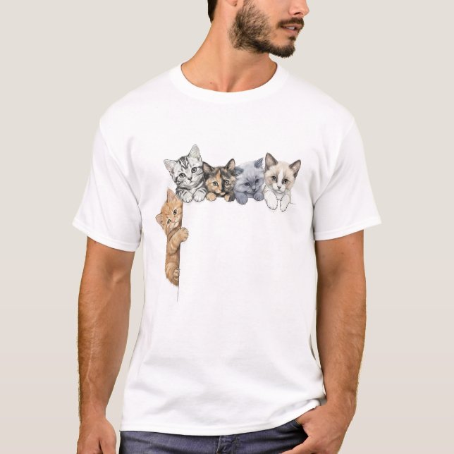 T-Shirt Niedliche spähende Kätzchen Benutzerdefini (Vorderseite)
