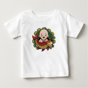T-Shirt Niedlicher Junge mit Lucky Koi