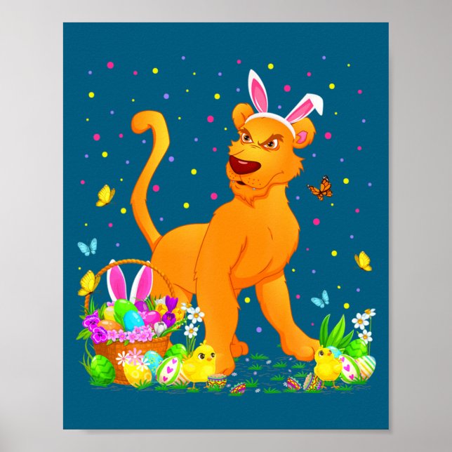 T-Shirt Ostern Puma Hase Ei Jagd Poster (Vorne)