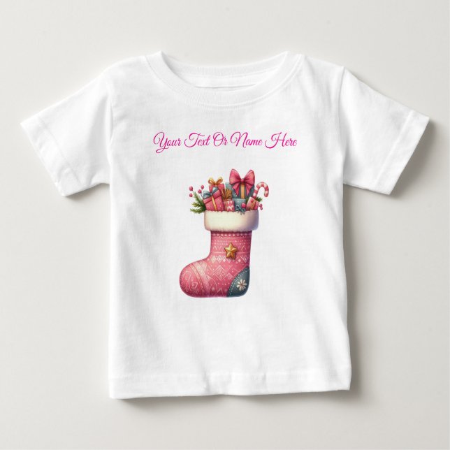 T - Shirt Personalisiert Pink Christmas Baby Jerse (Vorderseite)
