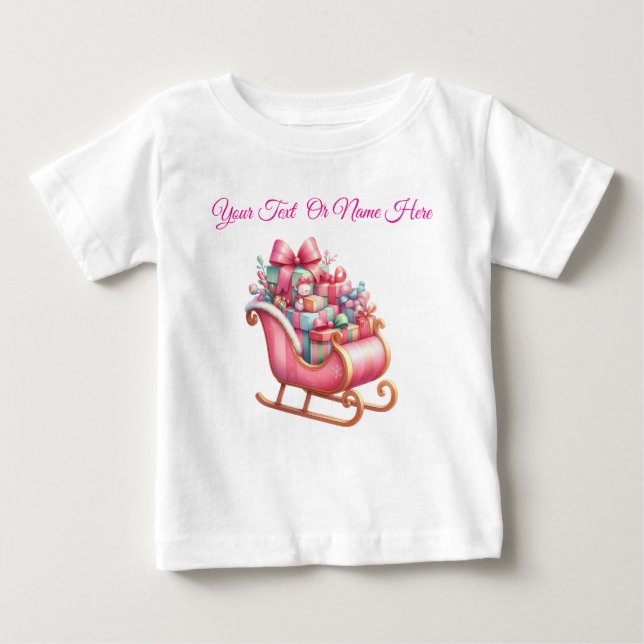 T - Shirt Personalisiert Pink Christmas Baby Jerse (Vorderseite)