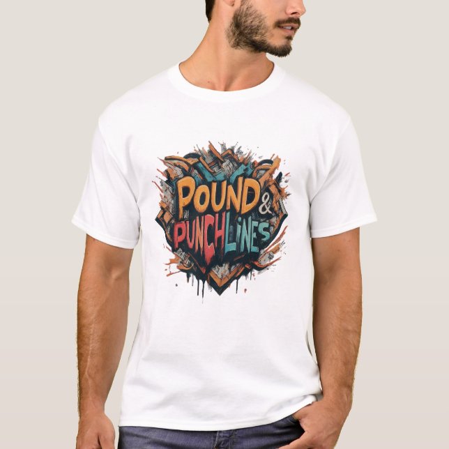 T - Shirt "Pfund und Punchline" in mehrfarbigen Fa (Vorderseite)
