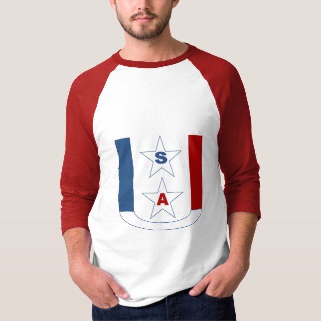 T - Shirt raglan blanc rouge DESIGN USA (Vorderseite)