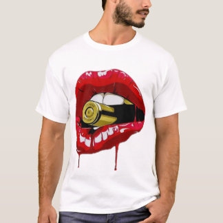 T-Shirt Red Lips Teeth Gold Bullet Yell T - Shirt