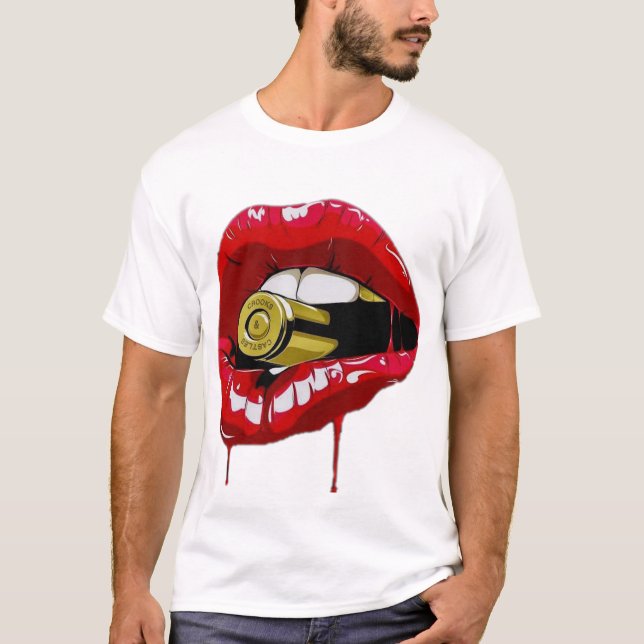 T-Shirt Red Lips Teeth Gold Bullet Yell T - Shirt (Vorderseite)