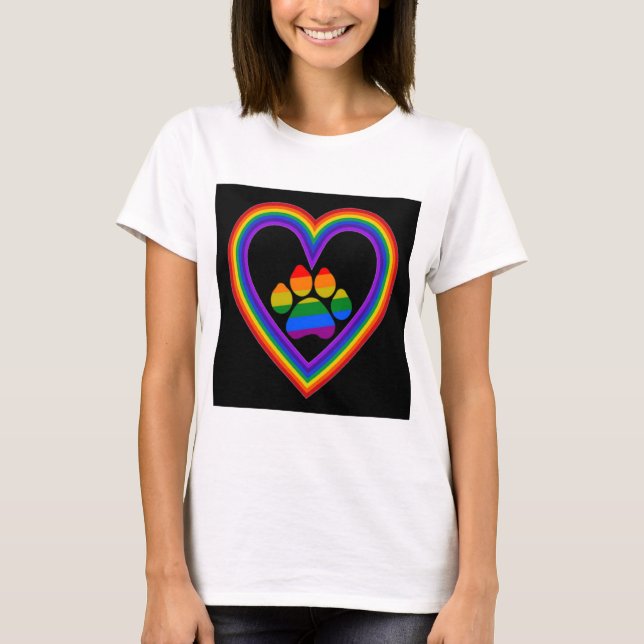 T - Shirt Regenbogenherz mit Pfote (Vorderseite)