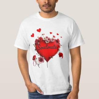 T - Shirt, Rotes Herz und Blume, Seelenverwandte T-Shirt