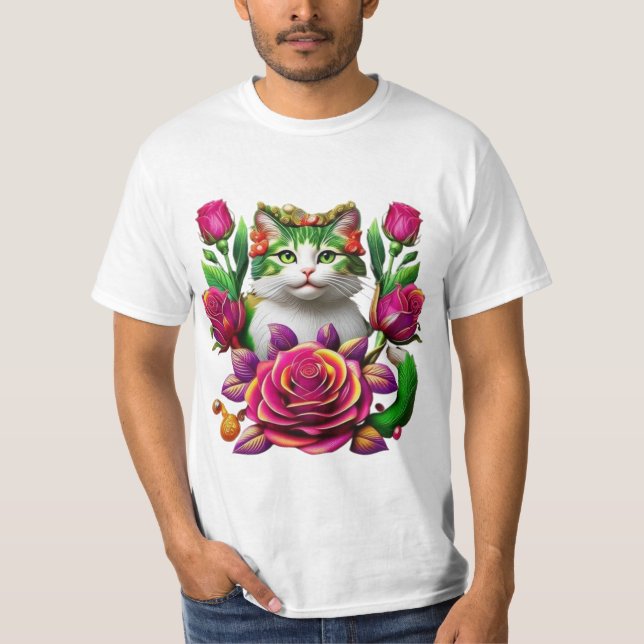  T_Shirt Royal Floral Cat Art T-Shirt (Vorderseite)