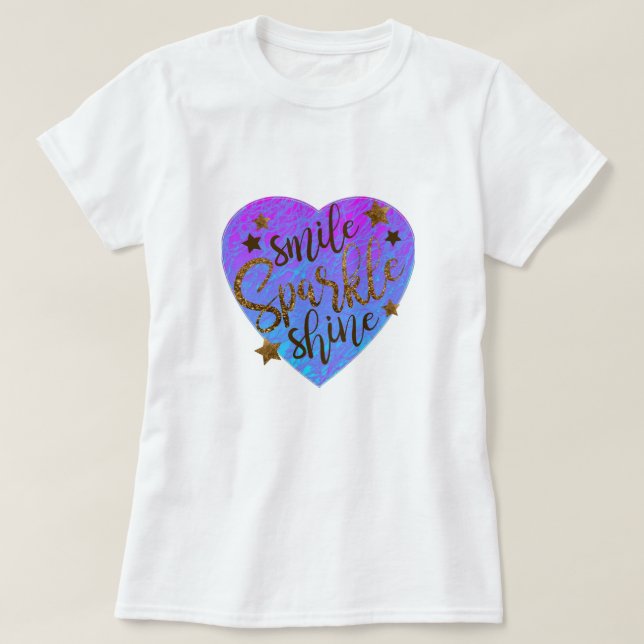 T - Shirt S M L XL Blaues Herz Lächeln Sparkle Shi (Design vorne)