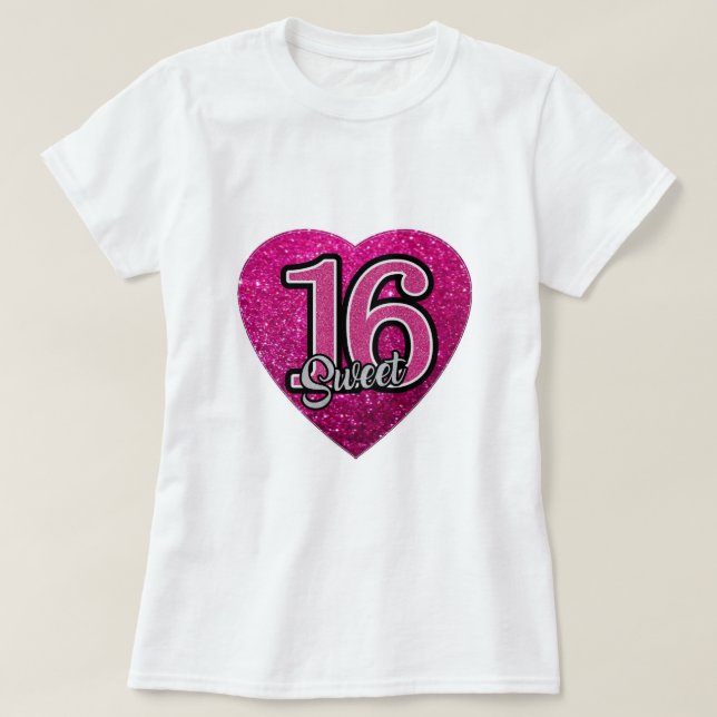 T - Shirt S M L XL Rosa Glitzer Girls Sweet 16 (Design vorne)