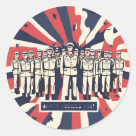 T - Shirt "Salute to Service: Happy Armed Forces D Runder Aufkleber