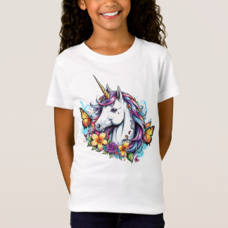 T - Shirt - Schönes Einhorn mit Schmetterling, Blu