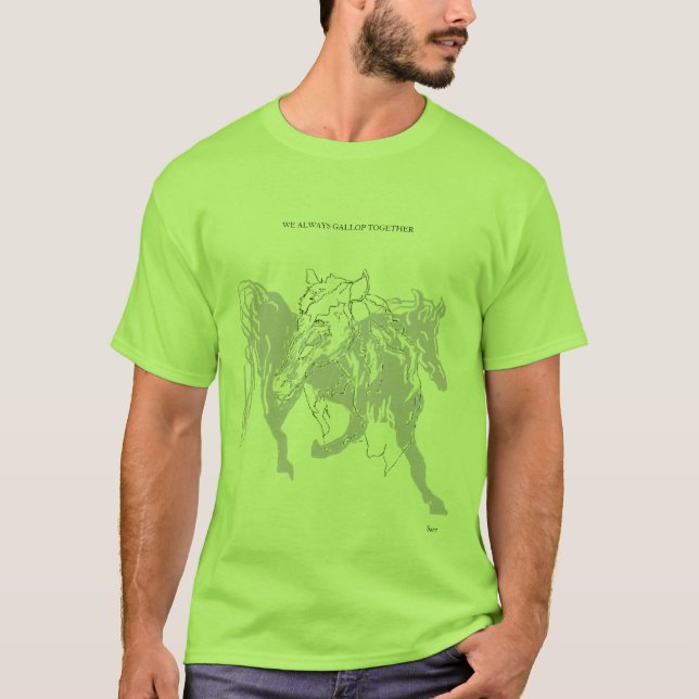 T - SHIRT; SEINE UND HERREN PFERDE GALLOP ZUSAMMEN T-Shirt (Vorderseite)