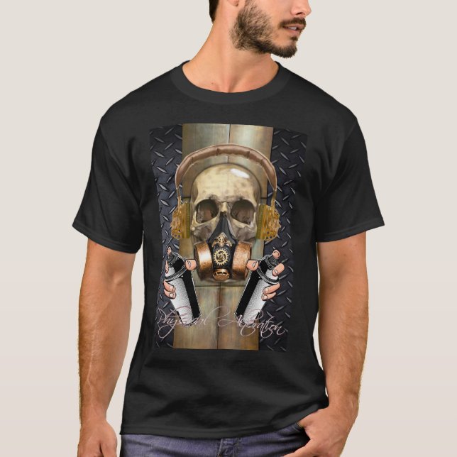 T - Shirt Steampunk, Graffiti-Schädel (Vorderseite)