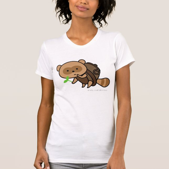 T - Shirt - Teekessel Tanuki mit Blätter (Vorderseite)