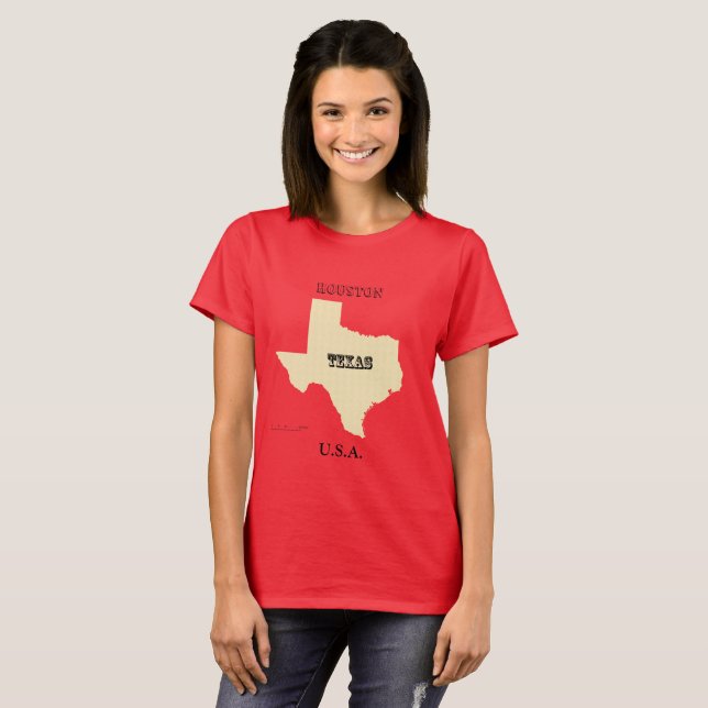 T - Shirt - Texas Karte mit Stadt (Vorne ganz)