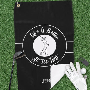 T-Shirt Time Golfer Spaß Sportmonogramm Schwarz-we Golfhandtuch