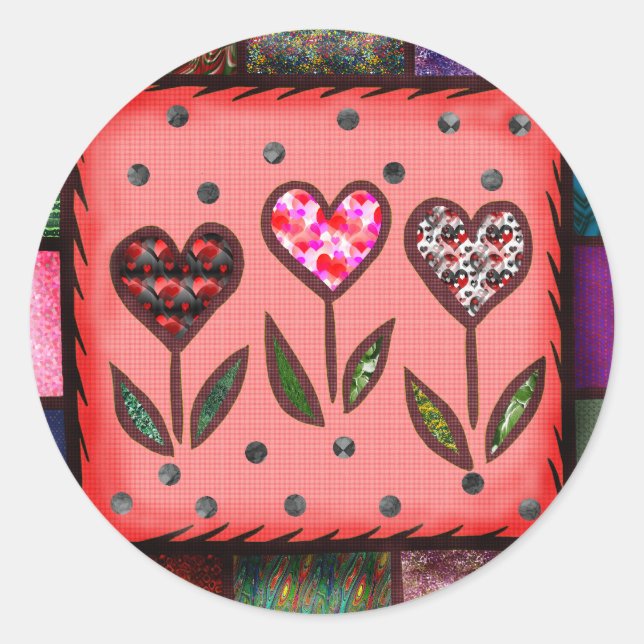 T - Shirt und Geschenke für gequiltete Herzen Runder Aufkleber (Vorderseite)