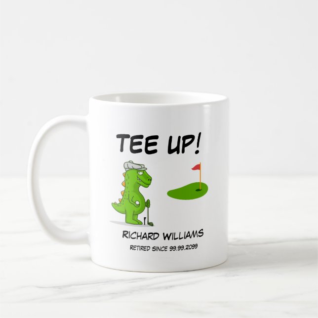 T-Shirt Up Remüde Golf Dinosaurier Player Comic Kaffeetasse (Links)