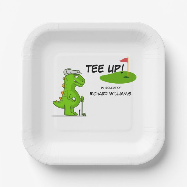 T-Shirt Up Remüde Golf Dinosaurier Player Comic Pappteller (Vorderseite)