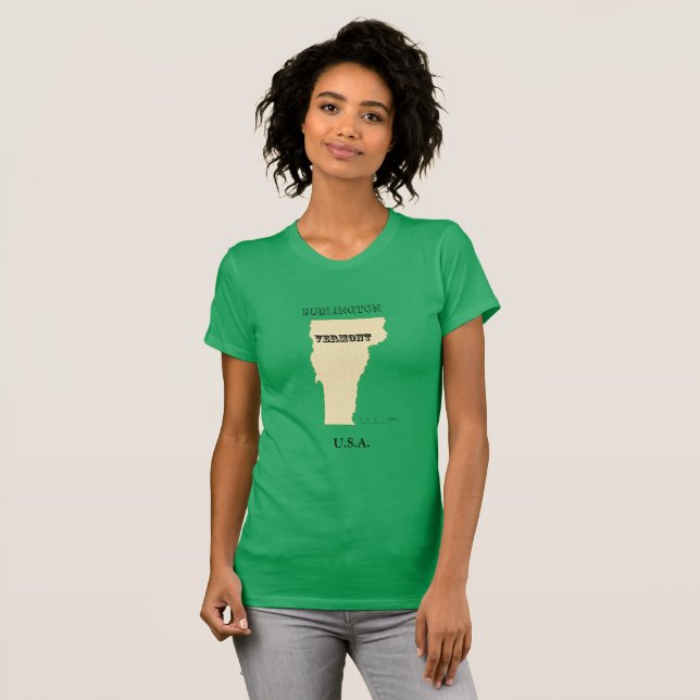 T - Shirt - Vermont Karte mit Stadt (Vorne ganz)