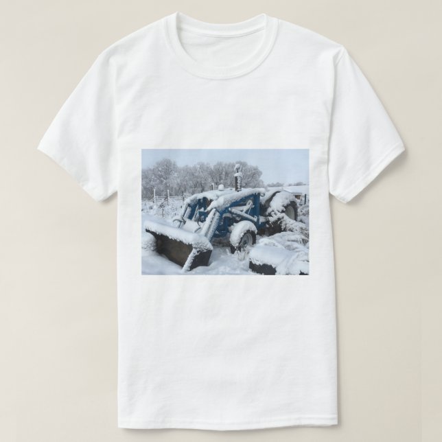 T - Shirt - Vintager, klassischer, blauer Traktor  (Design vorne)